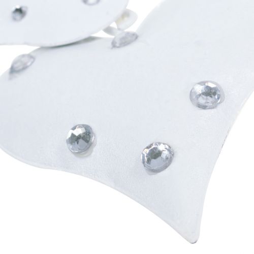 Floristik24 Suspension métallique nid d’oiseaux avec coeurs blanc 18 cm 3 p.