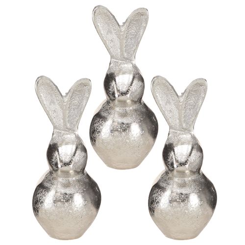 Article Lapin décoratif argenté – Figurine de Pâques moderne en métal pour une décoration printanière élégante 11 cm 3 pièces