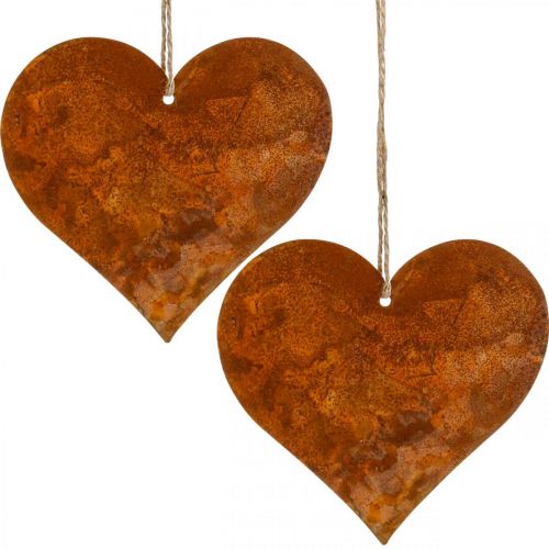 Coeurs décoratifs en métal, décorations d&#39;automne, pendentifs décoratifs, patine 14×15cm 6pcs