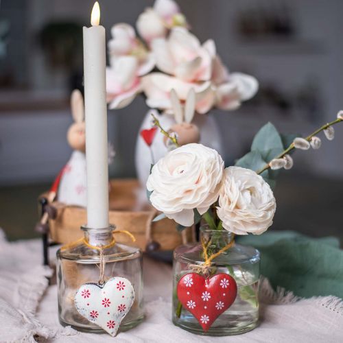 Floristik24 Coeur en métal à suspendre, étiquette cadeau, Saint Valentin, look vintage rouge, blanc H6cm 6pcs
