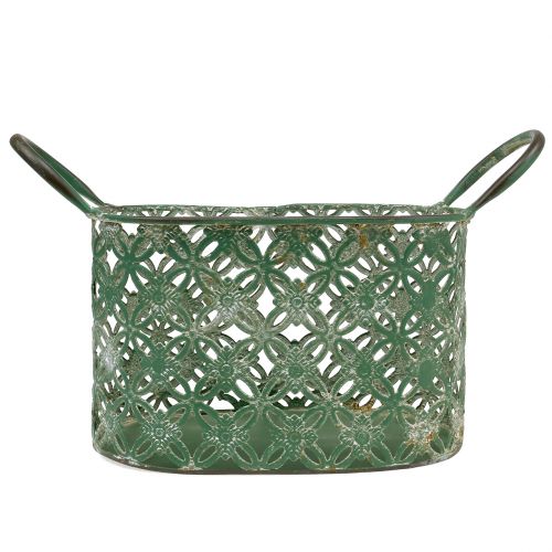 Floristik24 Panier ovale en métal avec anse 25cm x 16.5cm H21cm Vert