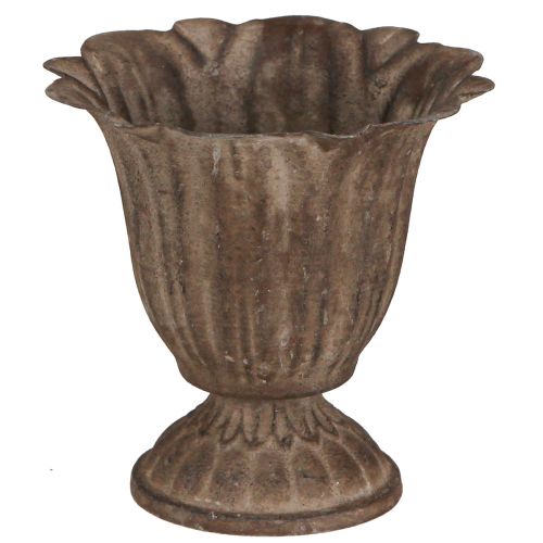 Article Jardinière Coupelle Métal Aspect Antique Gris Marron Ø10cm H9.5cm