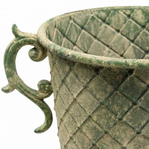 Floristik24 Coupe en métal vert mousse antique Ø19,5cm H37cm