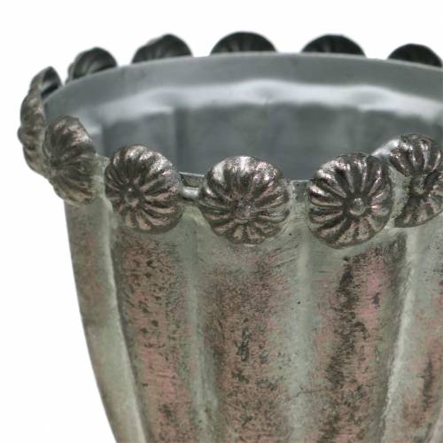 Floristik24 Coupe décorative en métal gris argenté, blanc lavé Ø9.7cm H14.7cm