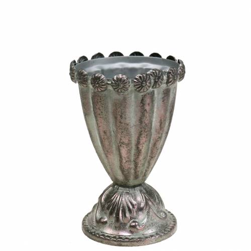 Coupe décorative en métal gris argenté, blanc lavé Ø9.7cm H14.7cm