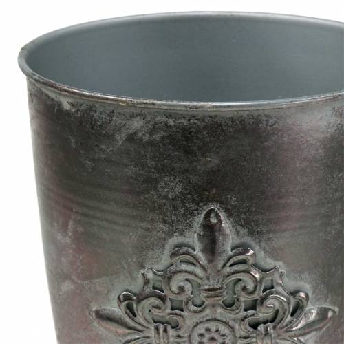 Floristik24 Gobelet déco en métal avec ornement gris argent Ø16.5cm H31cm