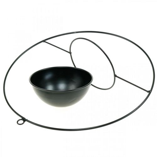 Article Cache-pot à suspendre anneau métal noir Ø38cm avec bol Ø15cm