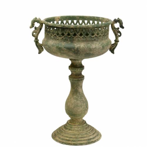 Floristik24 Coupe décorative aspect métal antique vert mousse Ø19cm H35,5cm