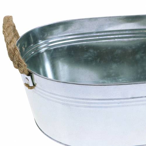 Floristik24 Jardinière en zinc avec poignées en jute argent 34,5 cm H11,5 cm