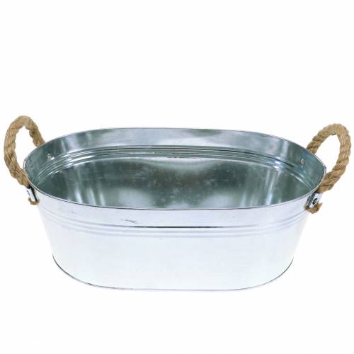 Floristik24 Jardinière en zinc avec poignées en jute argent 34,5 cm H11,5 cm