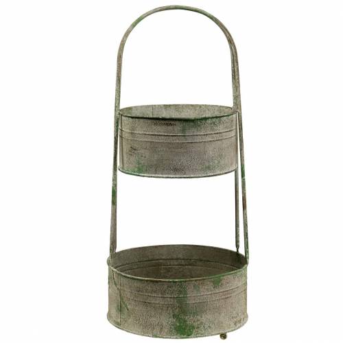Support métal avec jardinières gris, vert H68cm