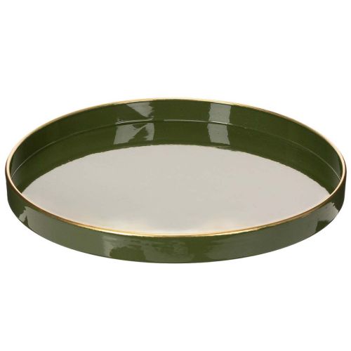 Plateau décoratif vert à bordure dorée, style moderne, 30 cm