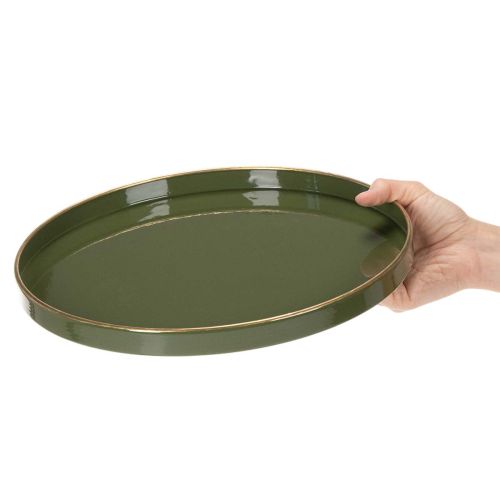 Plateau décoratif vert à bordure dorée, style moderne, 30 cm | Floristik24.be