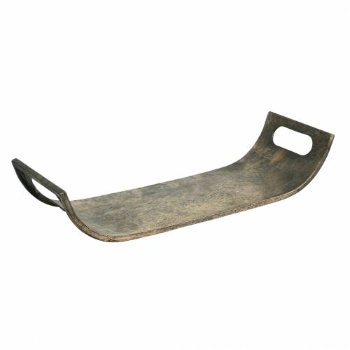 Plateau métal galbé 59cm aspect antique doré, noir