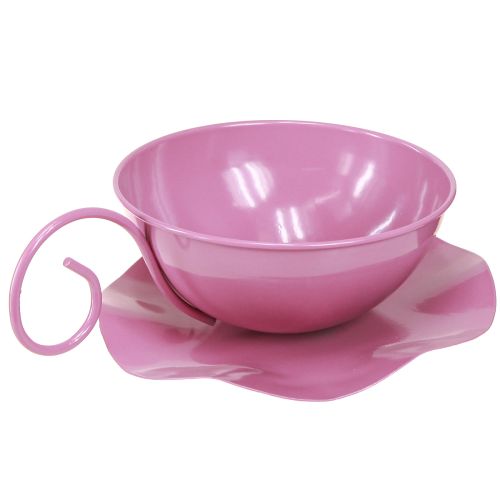 Article Tasse en métal Ø16cm H9cm tasse décorative avec soucoupe rose 2pcs