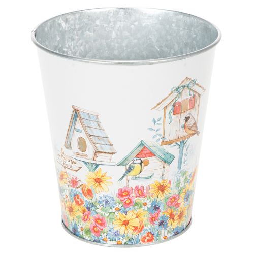 Floristik24 Pot en métal décoré, jardinière avec nichoirs, seau en fer-blanc H13cm Ø11,5cm