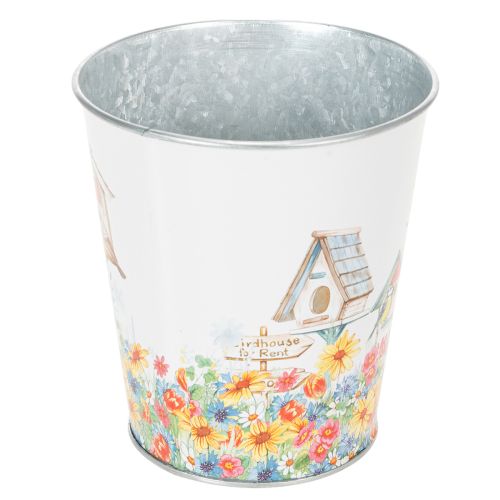 Article Pot en métal décoré, jardinière avec nichoirs, seau en fer-blanc H13cm Ø11,5cm
