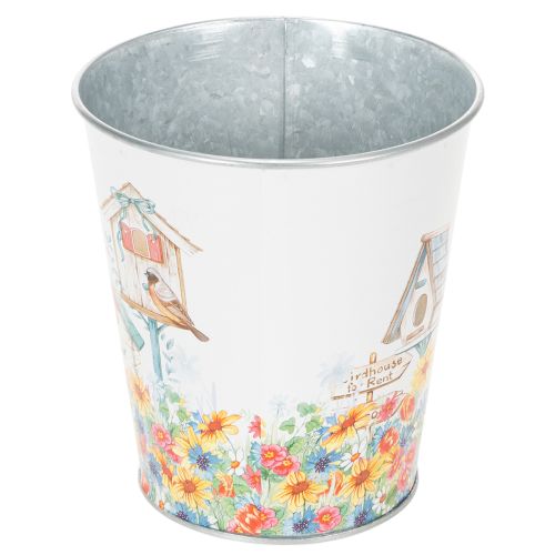 Article Pot en métal décoré, jardinière avec nichoirs, seau en fer-blanc H13cm Ø11,5cm