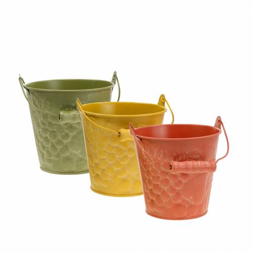 Seau déco fruits jaune, orange, vert lavé Ø12,5cm H12cm lot de 3