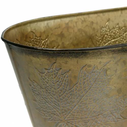 Floristik24 Cache-pot décoratif avec feuilles ovale zinc gris métallisé, orange, marron 38 × 20cm H15cm 3pcs