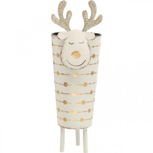 Article Cache-pot renne, décoration de l'Avent, décoration métal, cache-pot pour Noël blanc, doré H28cm Ø8.5cm