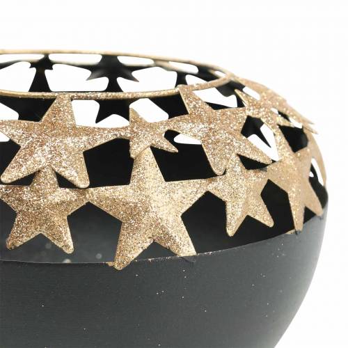 Floristik24 Décoration de table Vase de Noël avec étoiles noir, doré Ø14cm H10.5cm