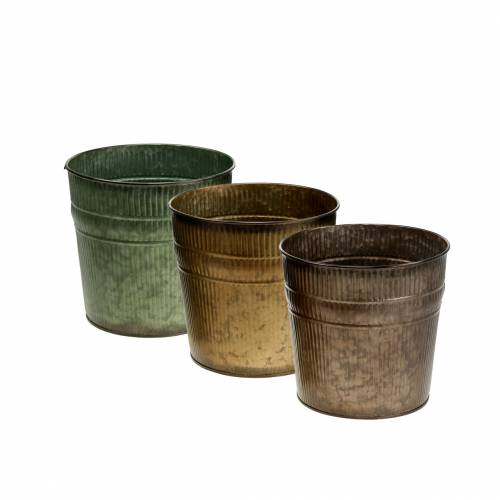 Floristik24 Cache-pot orange, marron, vert Ø10,5cm H10cm lot de 3