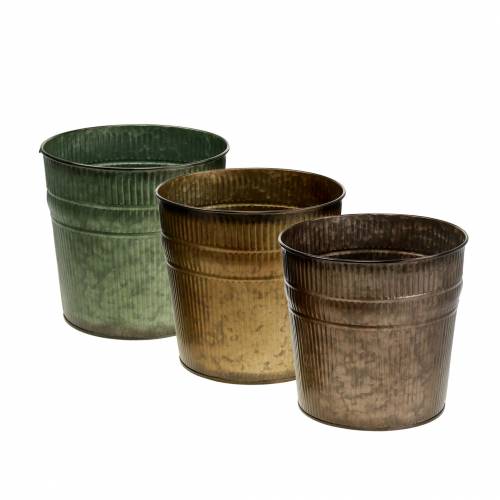 Cache-pot orange, marron, vert Ø13cm H12.5cm lot de 3