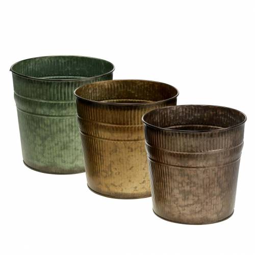 Floristik24 Cache-pot orange, marron, vert Ø15cm H14cm lot de 3