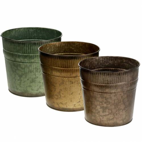 Floristik24 Cache-pot orange, marron, vert Ø17cm H16.5cm lot de 3