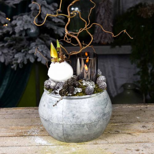 Article Pot rond en métal, vase décoratif, bol à plantes argent, blanc lavé, aspect antique Ø25,5 / 18cm H17 / 13cm, lot de 2