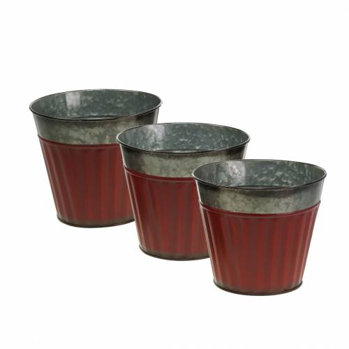 Cache-pot rouge-argent Ø13cm H11cm lot de 4