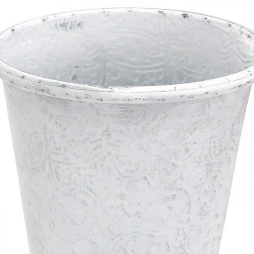 Article Cache-pot avec ornements, jardinière, récipient en métal blanc Ø15,5cm H14,5cm