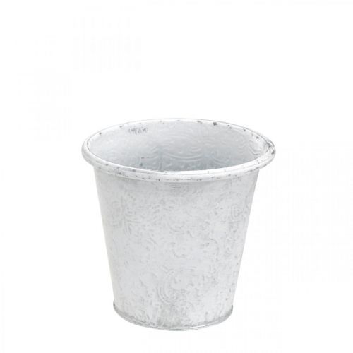 Cache-pot avec ornements, jardinière, récipient en métal blanc Ø15,5cm H14,5cm