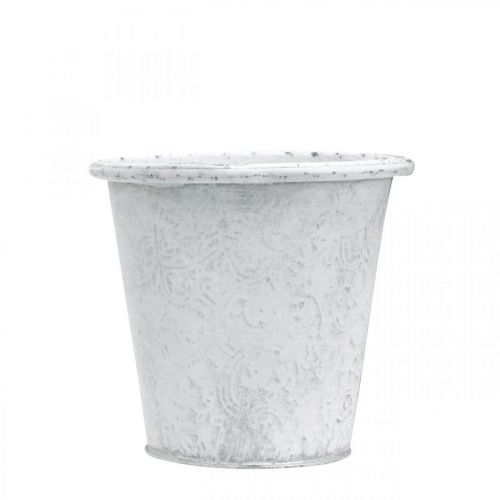 Article Cache-pot avec ornements, jardinière, récipient en métal blanc Ø15,5cm H14,5cm