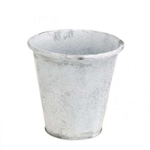 Floristik24 Vase avec ornements, cache-pot, pot en métal blanc Ø18.5cm H18cm