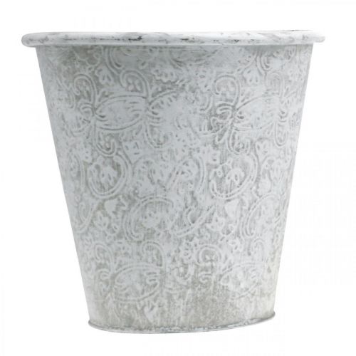 Article Vase avec ornements, cache-pot, pot en métal blanc Ø18.5cm H18cm