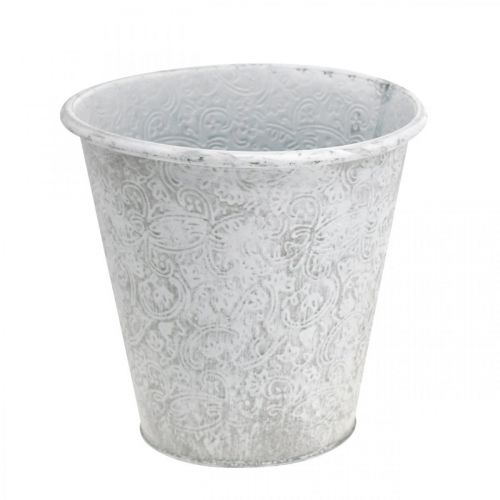 Floristik24 Jardinière, jardinière avec ornements, décoration en métal blanc, gris Ø20,5cm H19,5cm