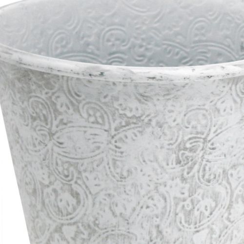 Article Vase avec ornements, cache-pot, pot en métal blanc Ø18.5cm H18cm