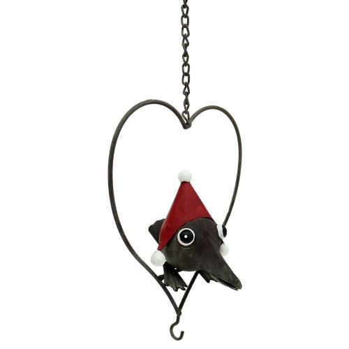Floristik24 Oiseau dans suspension décorative en cœur, métal gris 48 cm