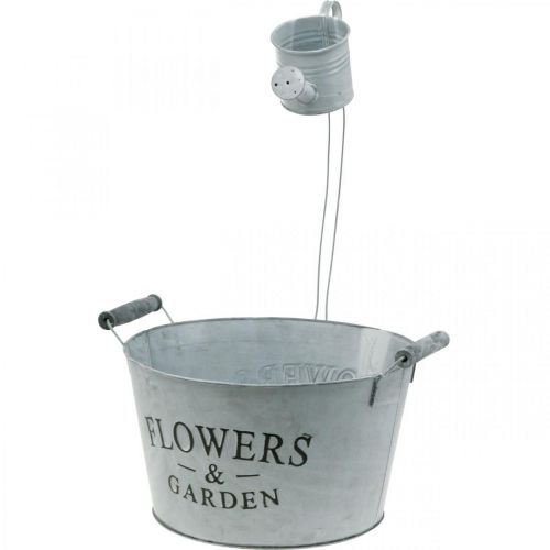 Floristik24 Jardinière avec arrosoir, décoration de jardin, jardinière en métal à planter blanc argenté H41cm Ø28cm/Ø7cm
