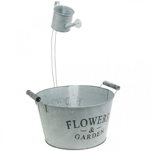 Article Jardinière avec arrosoir, décoration de jardin, jardinière en métal à planter blanc argenté H41cm Ø28cm/Ø7cm