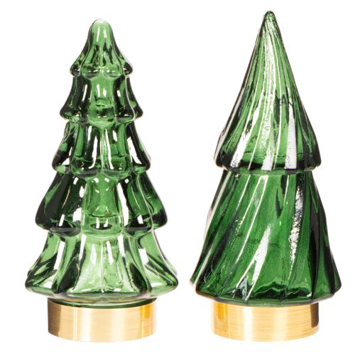 Sapin de Noël en verre avec lumières LED, décoration de table, Noël, 13 cm, lot de 2 | Floristik24.be