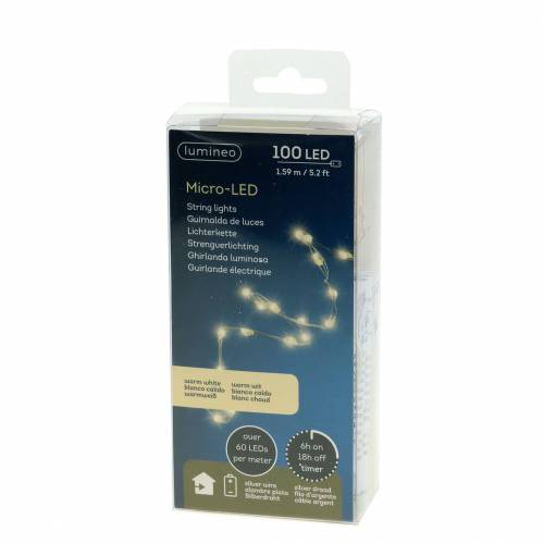 Article Chaine lumineuse LED fil lumineux avec piles blanc chaud 100 1.59m