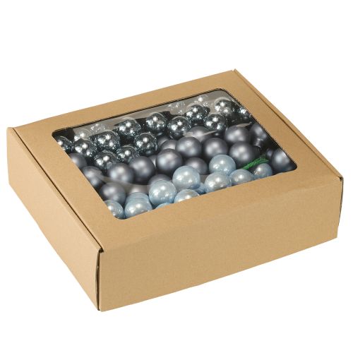 Article Mini boules de Noël en verre miroir baies tons bleus 25 mm 140 pièces
