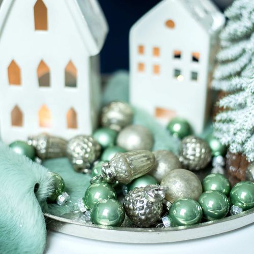 Floristik24 Mini décorations d&#39;arbre fruits d&#39;automne et boules nacre, argent antique verre véritable 3.4–4.4cm 10pcs