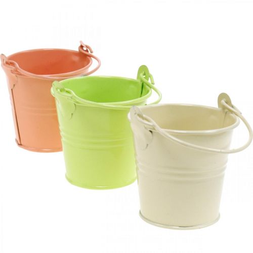 Floristik24 Mini seau en étain couleurs pastel assorties décoration estivale Ø6cm H7cm 12pcs