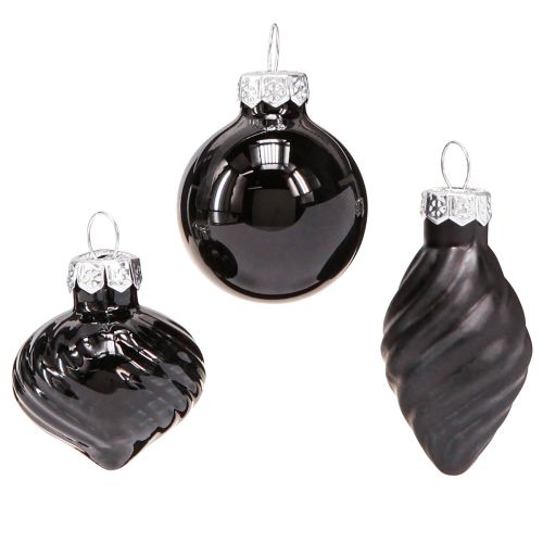 Mini boules de sapin de Noël verre oignon noir Ø3cm 9 pcs