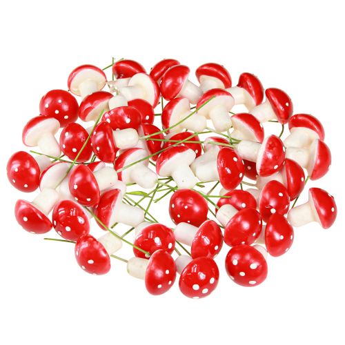 Article Mini agarics mouches sur fil rouge blanc champignons décoratifs Ø2cm 48 pcs