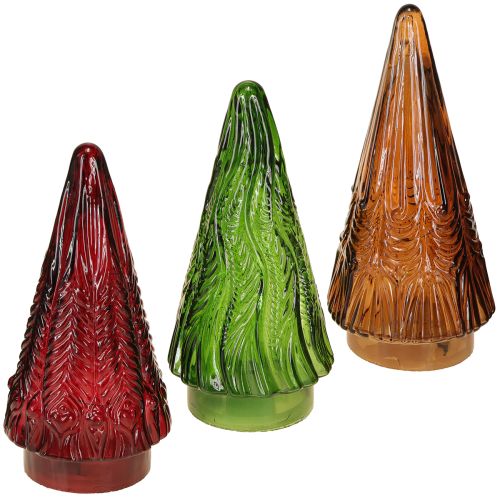 Mini sapin de Noël en verre LED rouge vert marron 18 cm 3 pièces